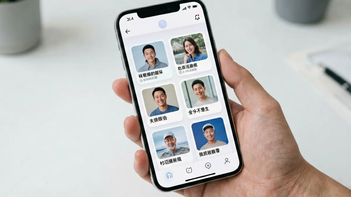 用户使用手机浏览蜜桃网内容的场景，界面呈现清晰的内容卡片列表